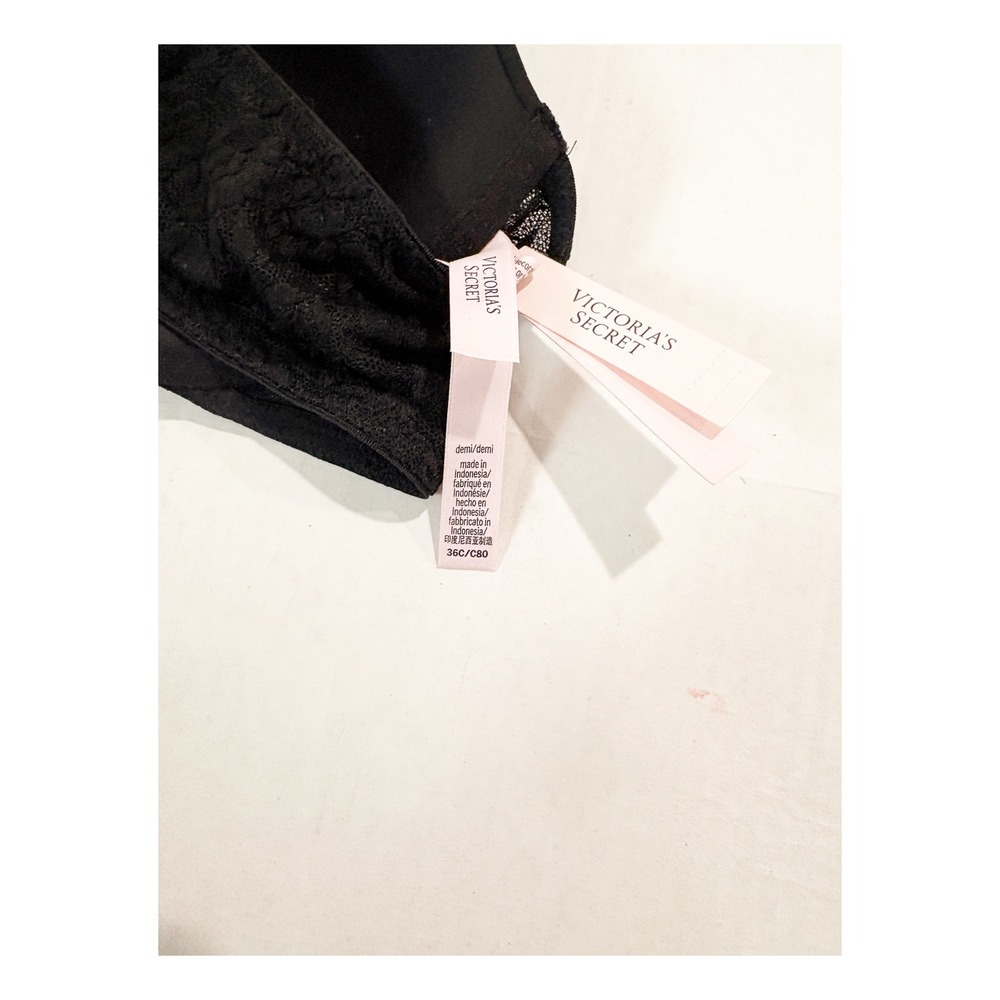 Victorias Secret Black Lace Racerback Front Close Demi Bra 36C Lightly Lined - Picture 4 of 5